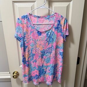 Lilly Pulitzer Pink and Blue Floral Short Sleeve Top